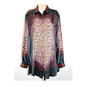 JUST CAVALLI LEOPARD PRINT SIGNED LOGO BUTTON UP TUNIC US XL-2XL / IT 46 $675